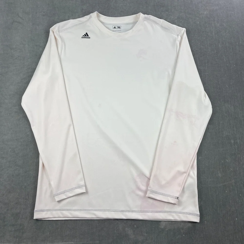 Adidas Mens Medium White Long Sleeve Golf‎ Shirt Puremotion Athletic Activewear